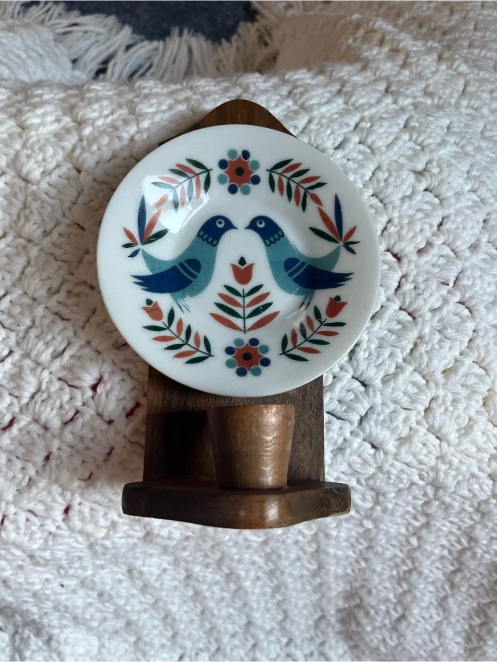 Small Folk Art Bird Wall plate candle sconce - Home Wall Decor